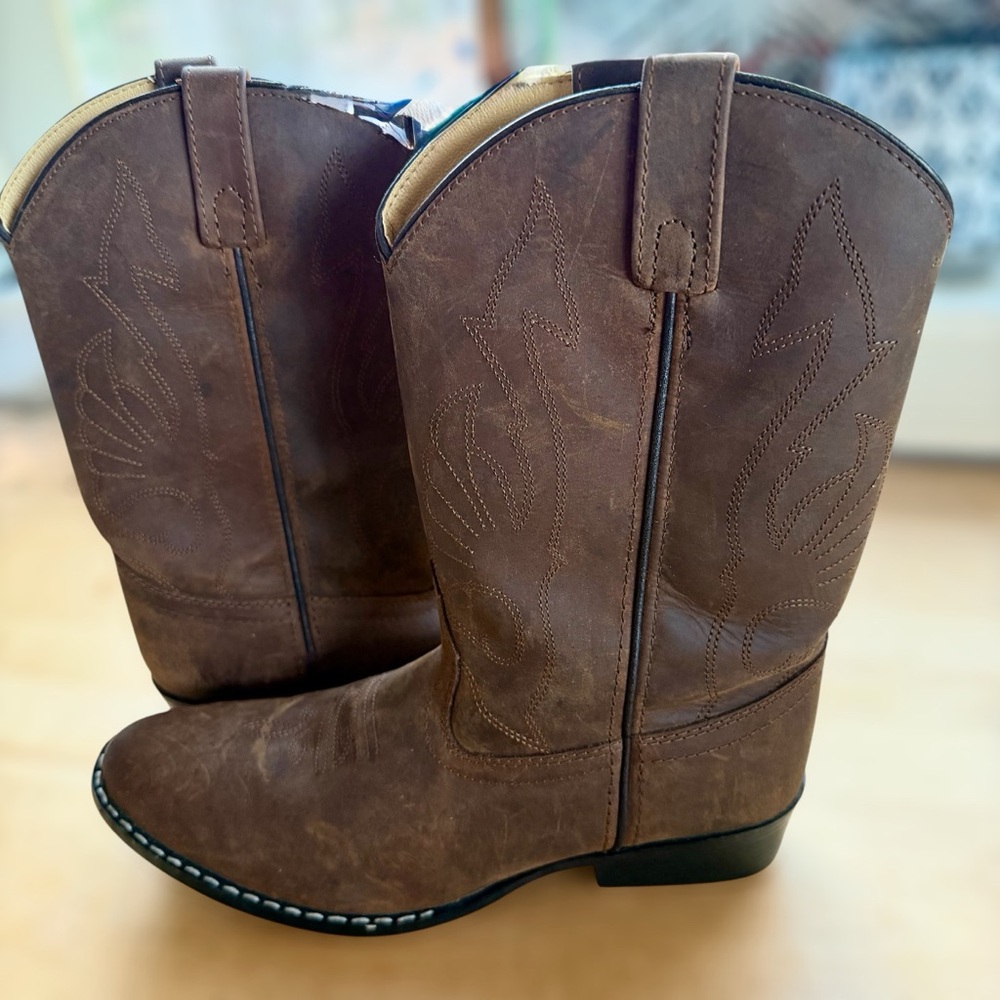 Masterson Brown Leather Cowboy Boots Youth 5.5 D Women's 7 Western Cowgirl